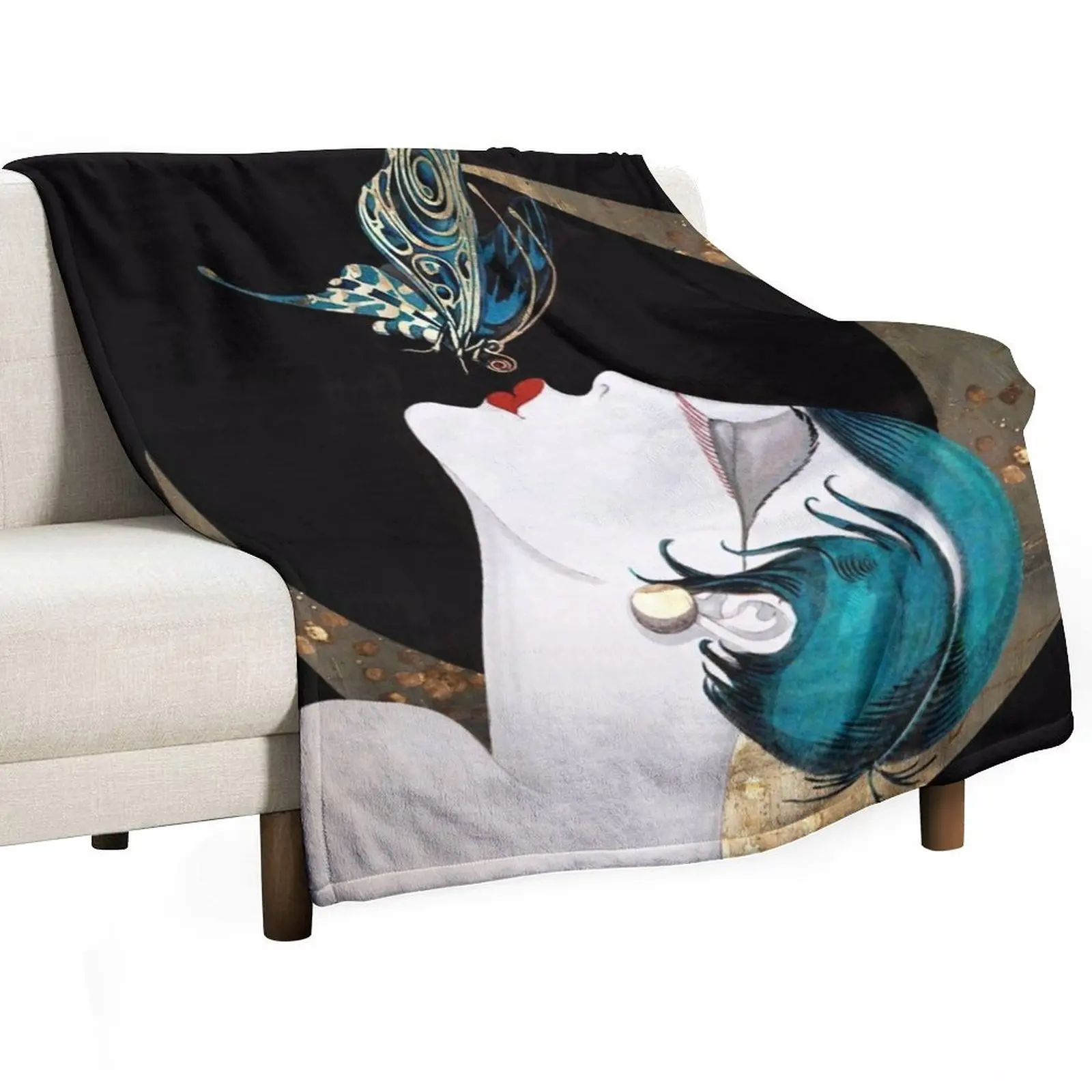 

Butterfly Kiss French Art Deco Flapper Woman Remix Throw Blanket Sofa Throw Furrys Fashion Sofas Beautifuls Blankets