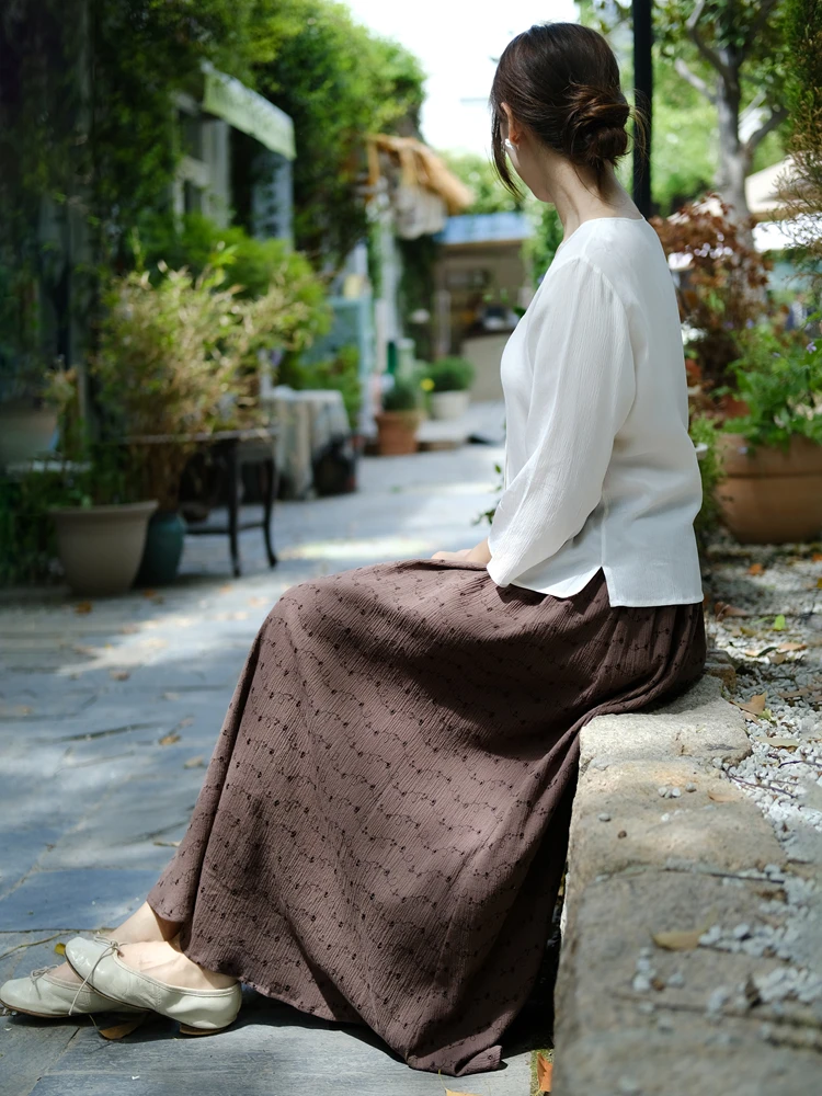 

Юбка миди с высокой талией, вышивкой, из хлопка и льна, женская, летняя, модная, простая, элегантная, для повседневной носки, А-силуэт