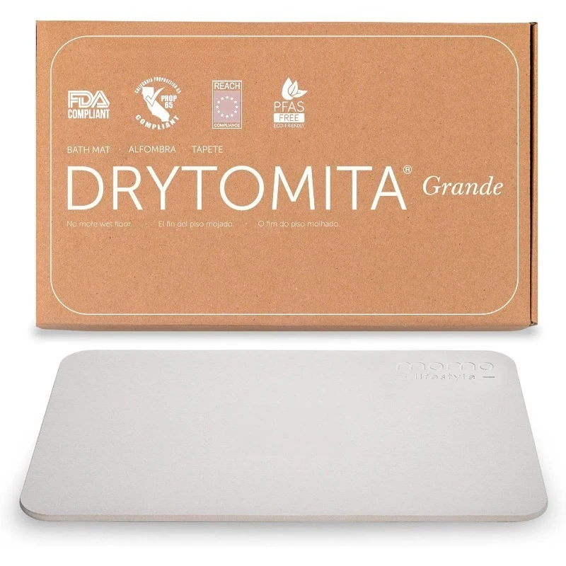 

Большой каменный коврик для ванной Lifestyle Drytomita — быстросохнущий диатомическая земля, ультрапоглощающий (льняно-серый, Grande 32 x 20 дюймов)