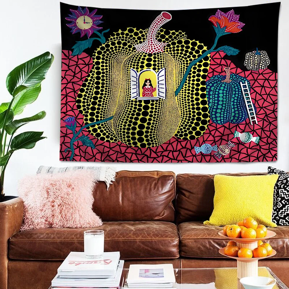 Yellow Dots Yayoi Kusama Inspired Hanging Bohemian Tapestry Hanging Tarot Hippie Wall Rugs Dorm Wall Hanging Home Decor