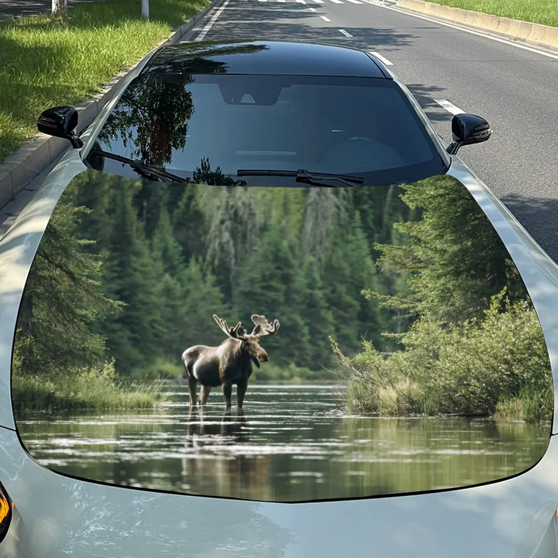 Camel Deer In The Stream Car Vinyl Wrap - Self-Adhesive Waterproof & Scratch-Resistant PVC Sticker For Engine Cover, Trucks, Car