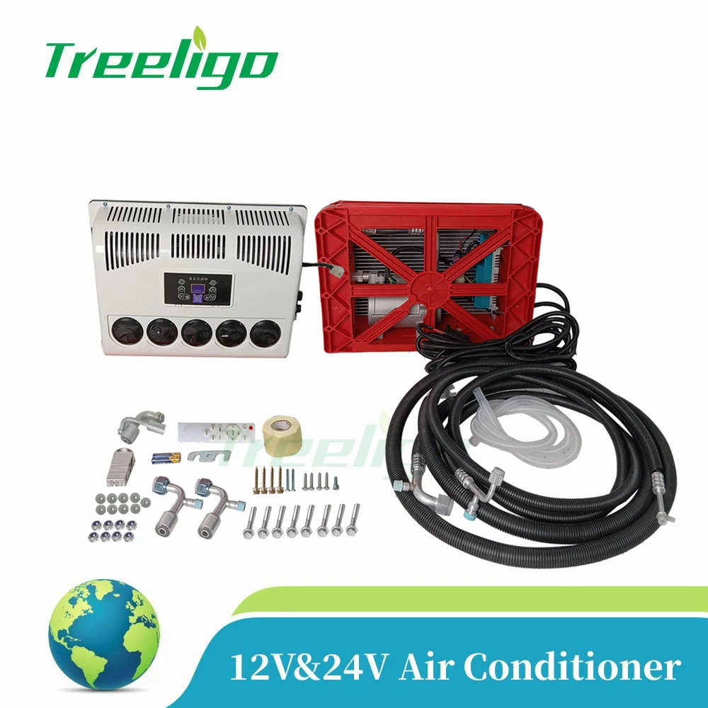 Treeligo New Electric Truck Parking Air Conditioner 12V Car Split air conditioning 24V For Auto Tractors Motorhome Camper Van RV