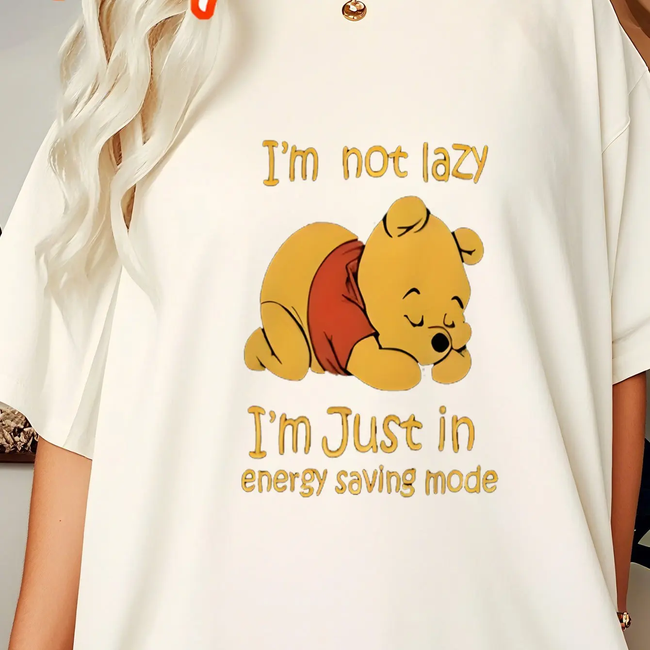 

New Summer Collection, Winnie The Pooh Energy Saving Mode Women'S T-shirt with Printed Patterns, Fashionable Slim-fit