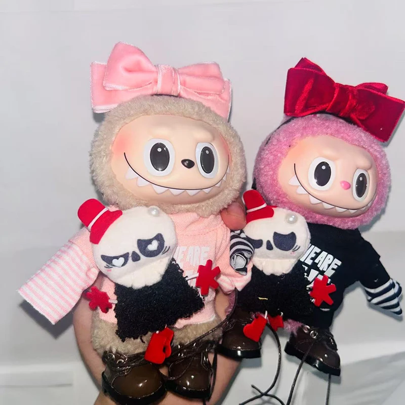 

For/Cloth 17cm labubu Valentine's Day Limited Edition Same Clothes Bow Hairband Leather Boots labubu Cute Clothes