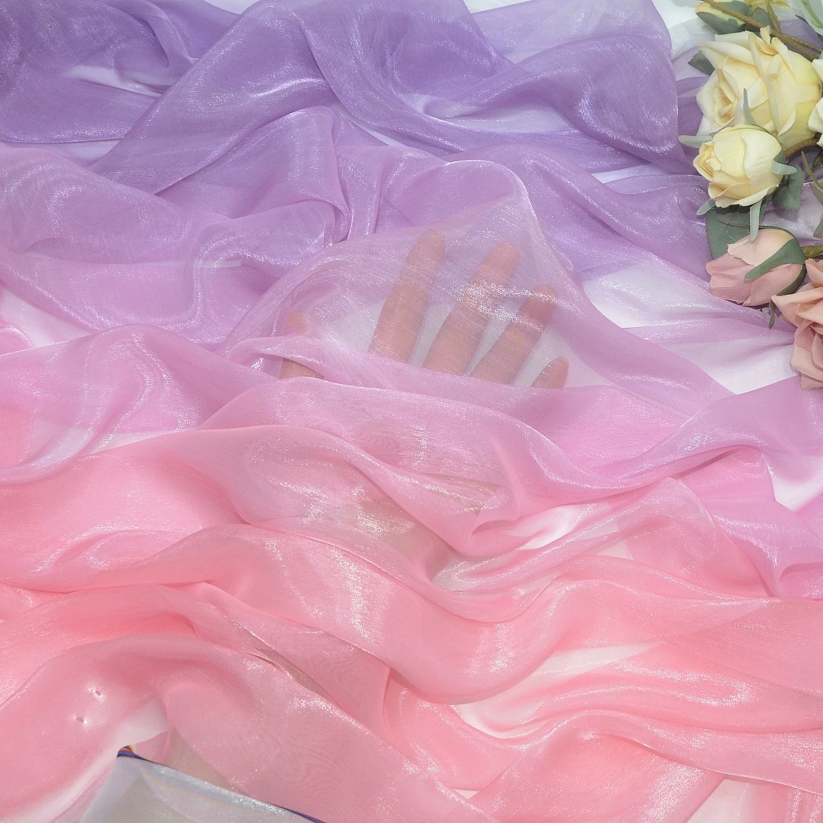 Glitter Rainbow Gradient Crepe Printed Chiffon Fabric Flowing Tulle Cloth For Dress,Curtains Background Decor, Sold by Meter