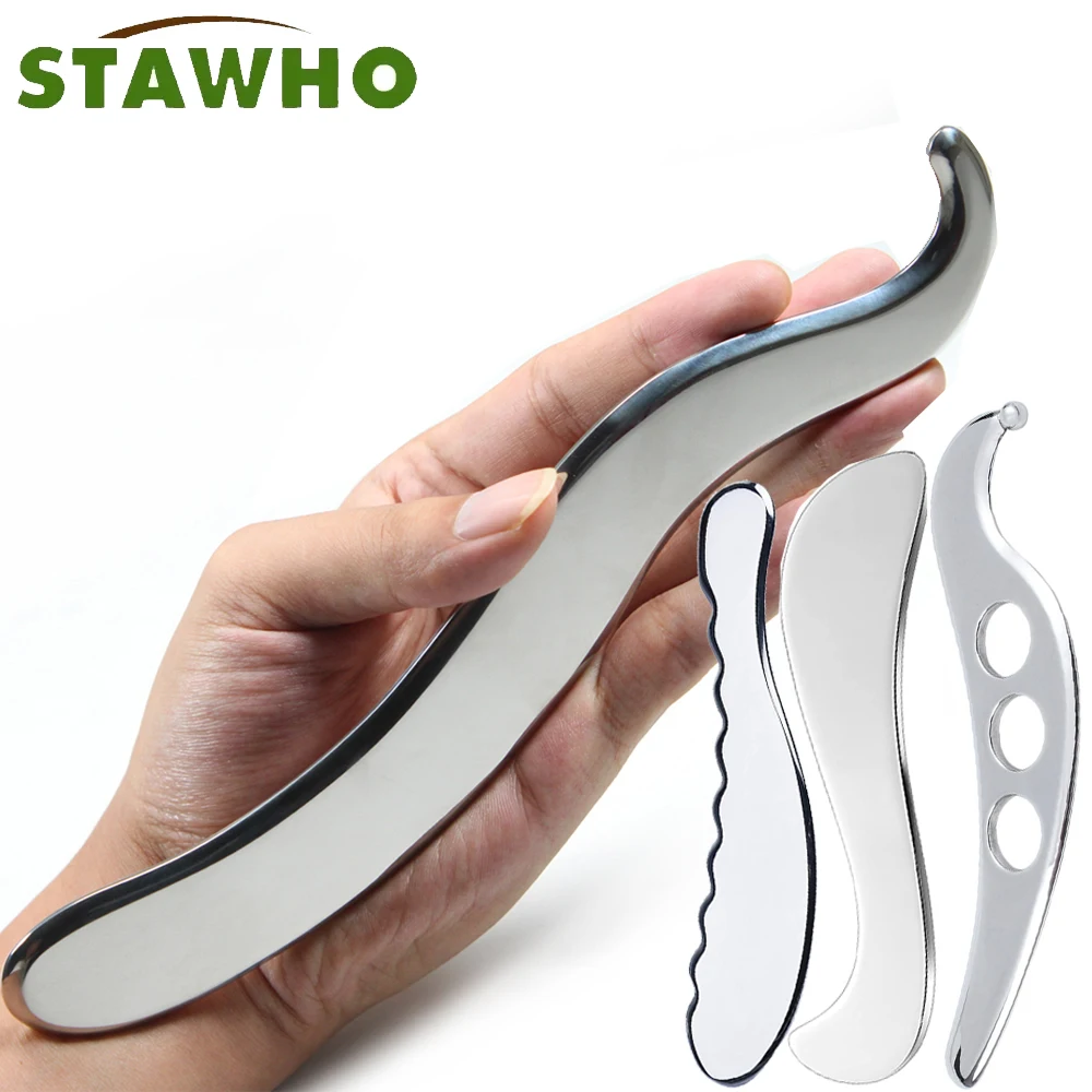 Aço inoxidável Gua Sha Muscle Scraper Tool, Massageador de pescoço, Ferramenta de tecido facial, Ferramentas Fisioterapia, Ferramenta Auto Massagem,