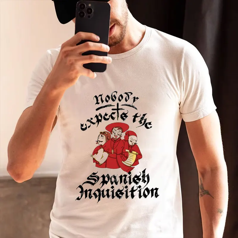 T-shirt à manches courtes avec motif de la Comédie britannique, « Nobody expected the Spanish Inquisition Monty Python », vêtements graphiques, taille américaine