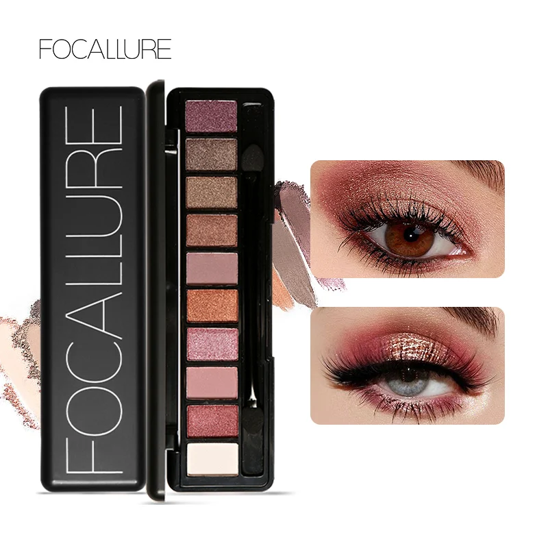 FOCALLURE 10 Colors Pearly Matte Eyeshadow Palettes Earth Color Shadow Eye Pigments Long Lasting Makeup Eyeshadow Tray