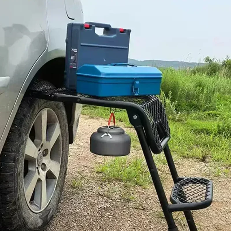 Portable Wheel Mount Step Ladder Multifunctional Foldable Tire Table for Off-road Car Camping Roof Maintenance Cleaning