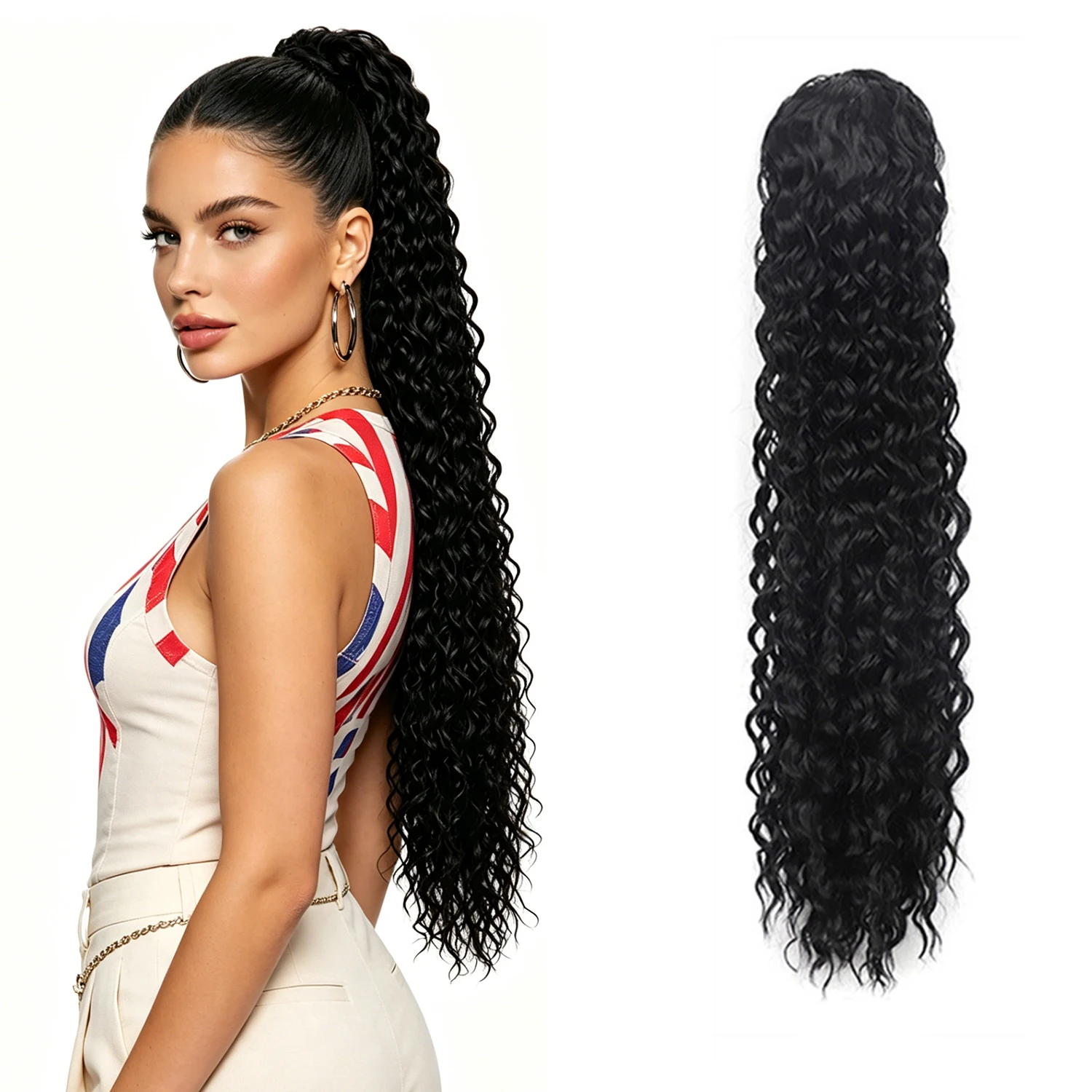 

Drawstring Ponytail Extension for Women 16/22/30Inch Curly Ponytail Extension Synthetic Hair Deep Wavy Hair Pieces for Daily Use
