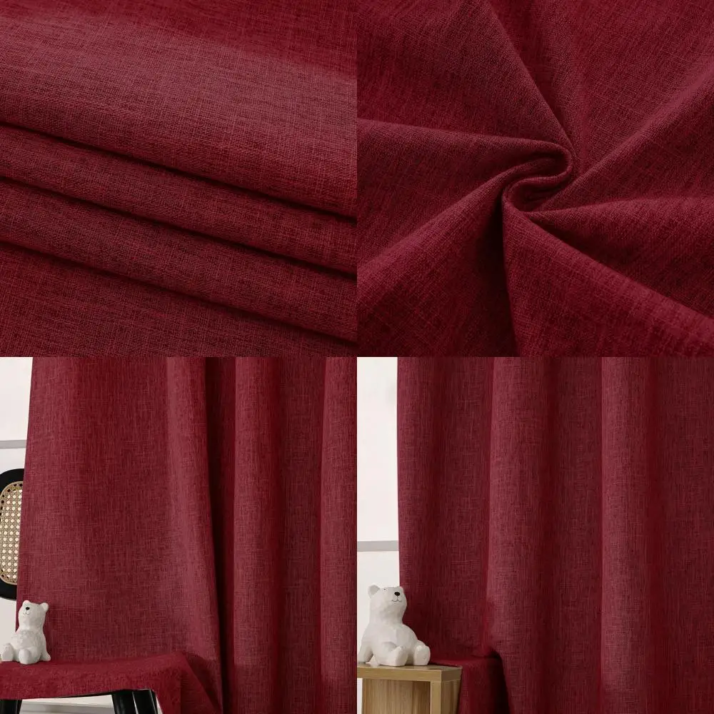 

Трехслойные светонепроницаемые шторы с узелковой текстурой, 100% блокировка света, шумопоглощающие, с люверсами, бордовые, 52x96, комплект из 2 штук