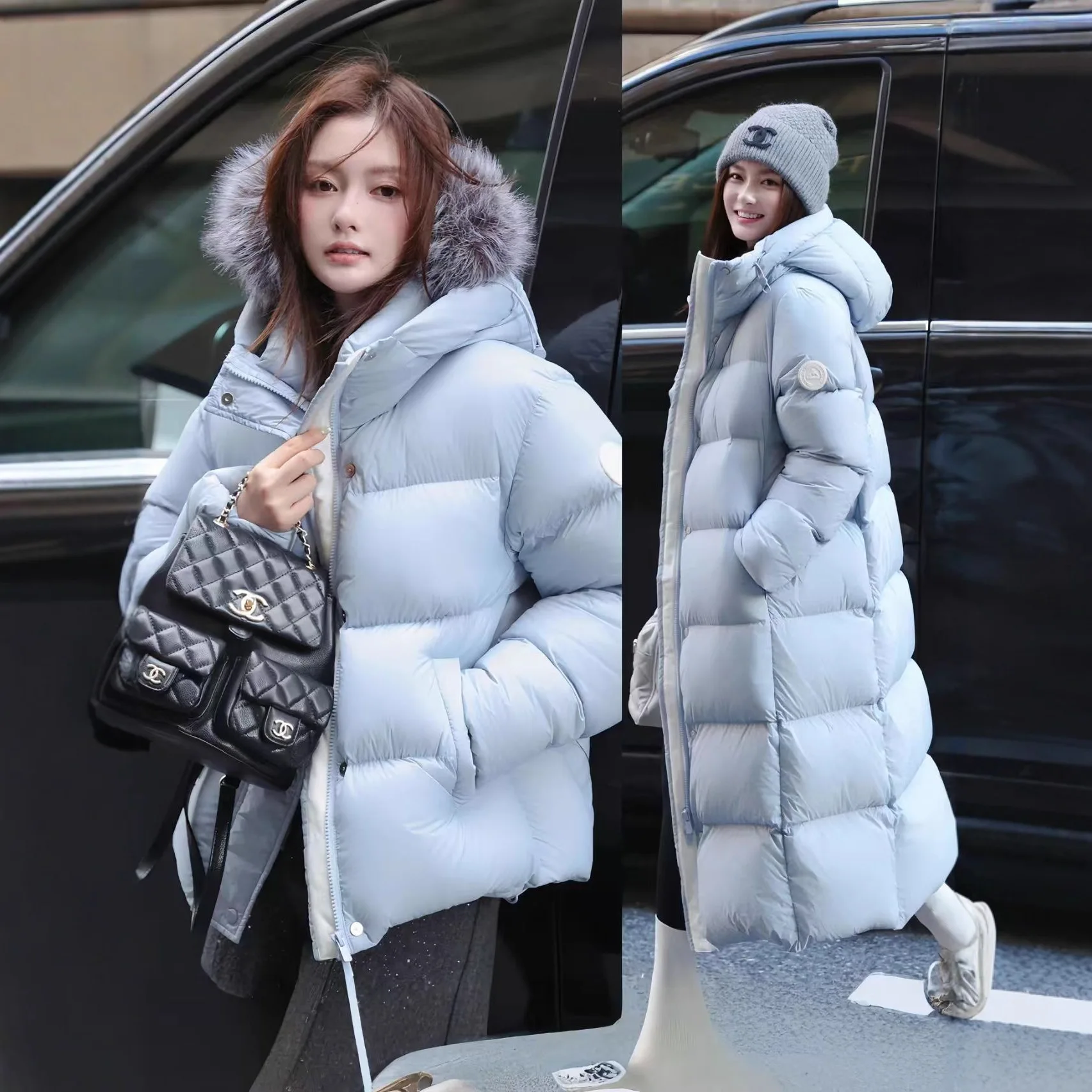 

2025 Women's Hooded Thick Sleeve Badge Korean Edition Fashion Long Short Down Jacket Women's Warm Puff Couple Breadms Trendy