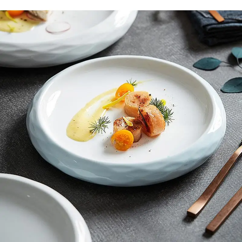 

Керамическая тарелка для ресторана, стейка, десертные тарелки для закусок, толстая тарелка для супа, макарон, круглая однотонная посуда