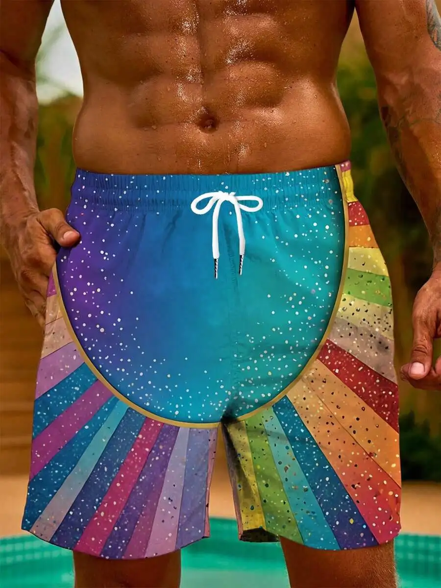 

Mens Colorful Printed Beach Shorts Breathable Quick Dry Swim Trunks