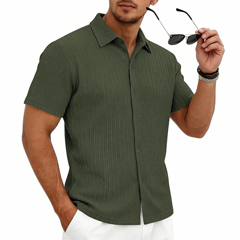 1-Piece Men's Textured Knit Short-Sleeve Shirt Casual Summer Vacation Commuting Simple Everyday Wear Top