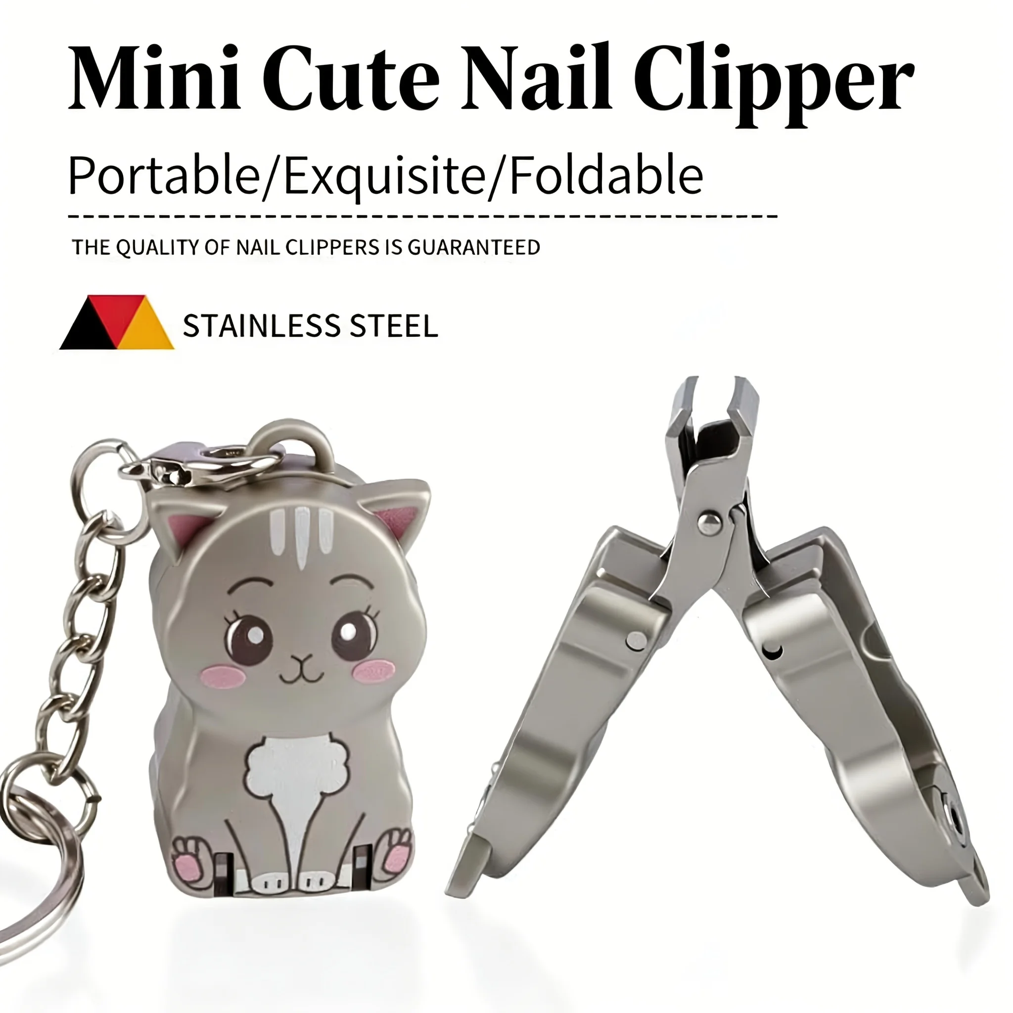 

1 шт. милые кусачки для ногтей из нержавеющей стали, компактные и портативные, с угловым лезвием, подходят для женщин, долговечные, для маникюра