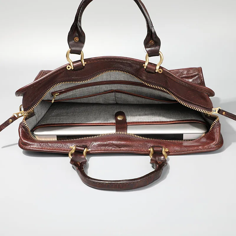 Porte-documents en cuir véritable pour hommes et femmes, sac à main en peau de cercle naturel, sac messager à bandoulière pour ordinateur portable, mode vintage, haute qualité