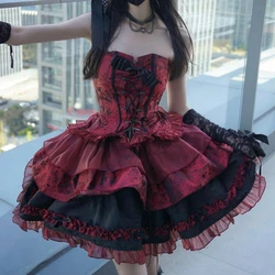 Victorian Gothic Lolita Dress Women Harajuku Y2k Lace Bow Evening Party Dresses Japanese Punk Style Slim Bandage Princess Dress
