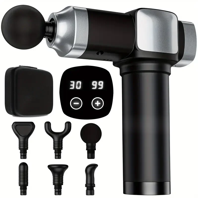

LED Level 30 Massage Gun Deep Muscle Relax Body Fascia Gun Neck Massager Electric Fitness Equipment Noise Reduction Male Female