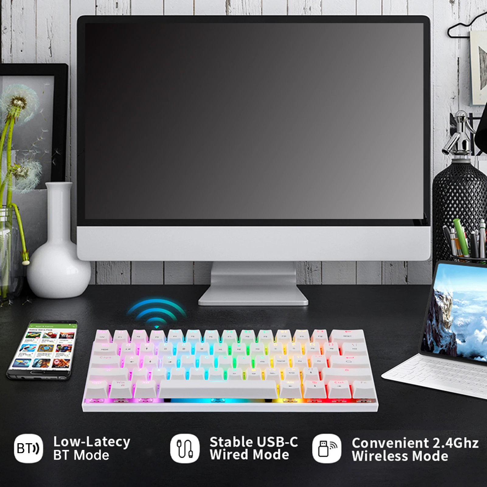 

SK62 BT Беспроводная игровая механическая клавиатура 61-клавишная RGB-подсветка Синий переключатель Макропривод для портативных ПК
