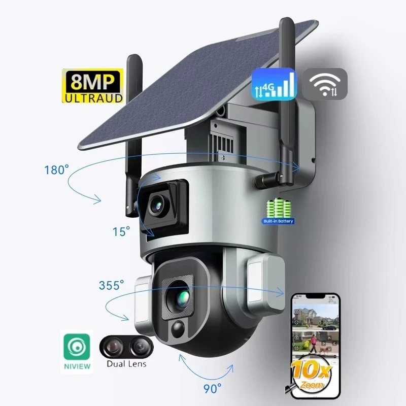 4G WiFi 20X Zoom Cam Module 4K 8MP PTZ IP CCTV نظام كاميرا مراقبة للمنزل الذكي لاسلكي يعمل بالطاقة الشمسية اتجاهين الصوت للرؤية الليلية #1