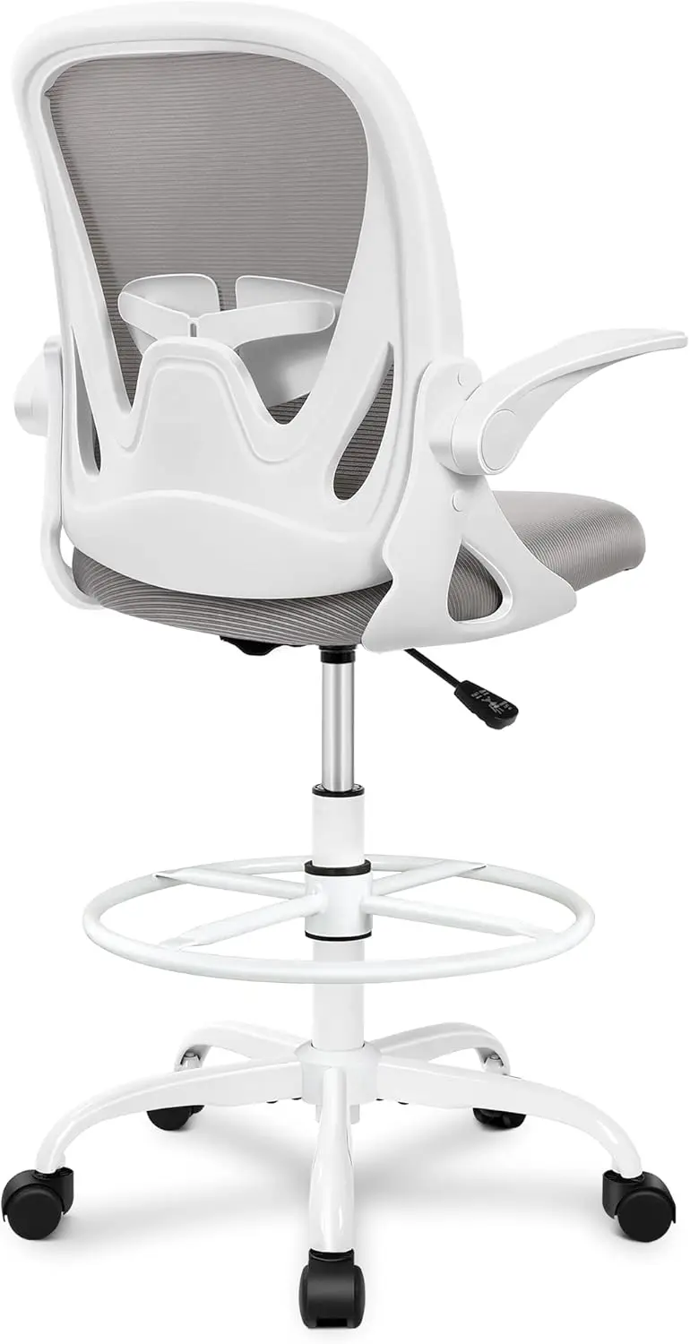 

Ergonomic drawing chair, high office chair with foldable armrests, lumbar support, and adjustable footrest ring