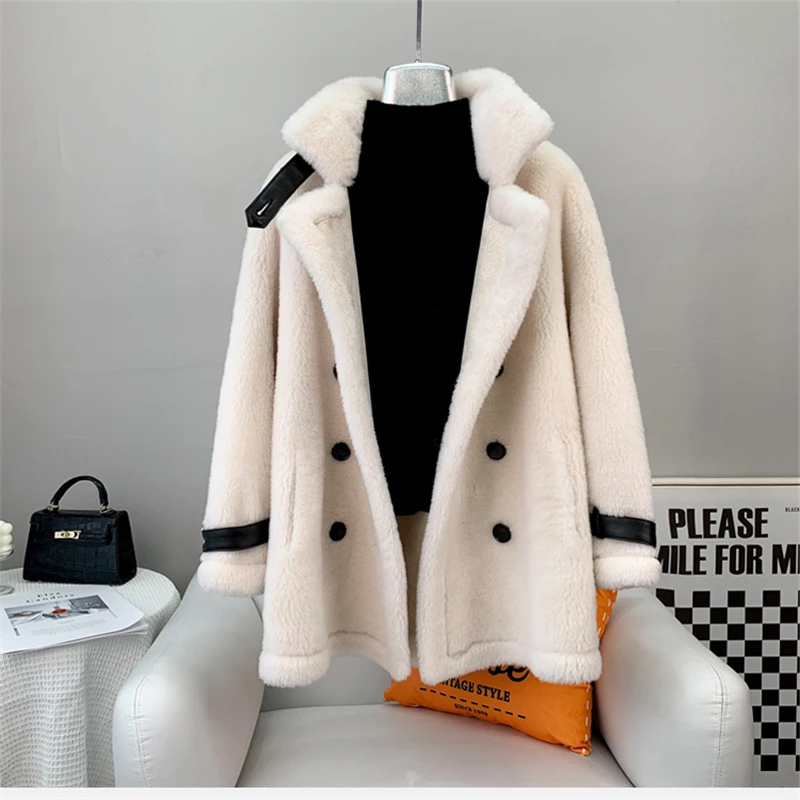 2023 Hot Sale Women Lamb Fur Coat Female Lady Sheep Shearling Jacket Warm Overcoat JT3264