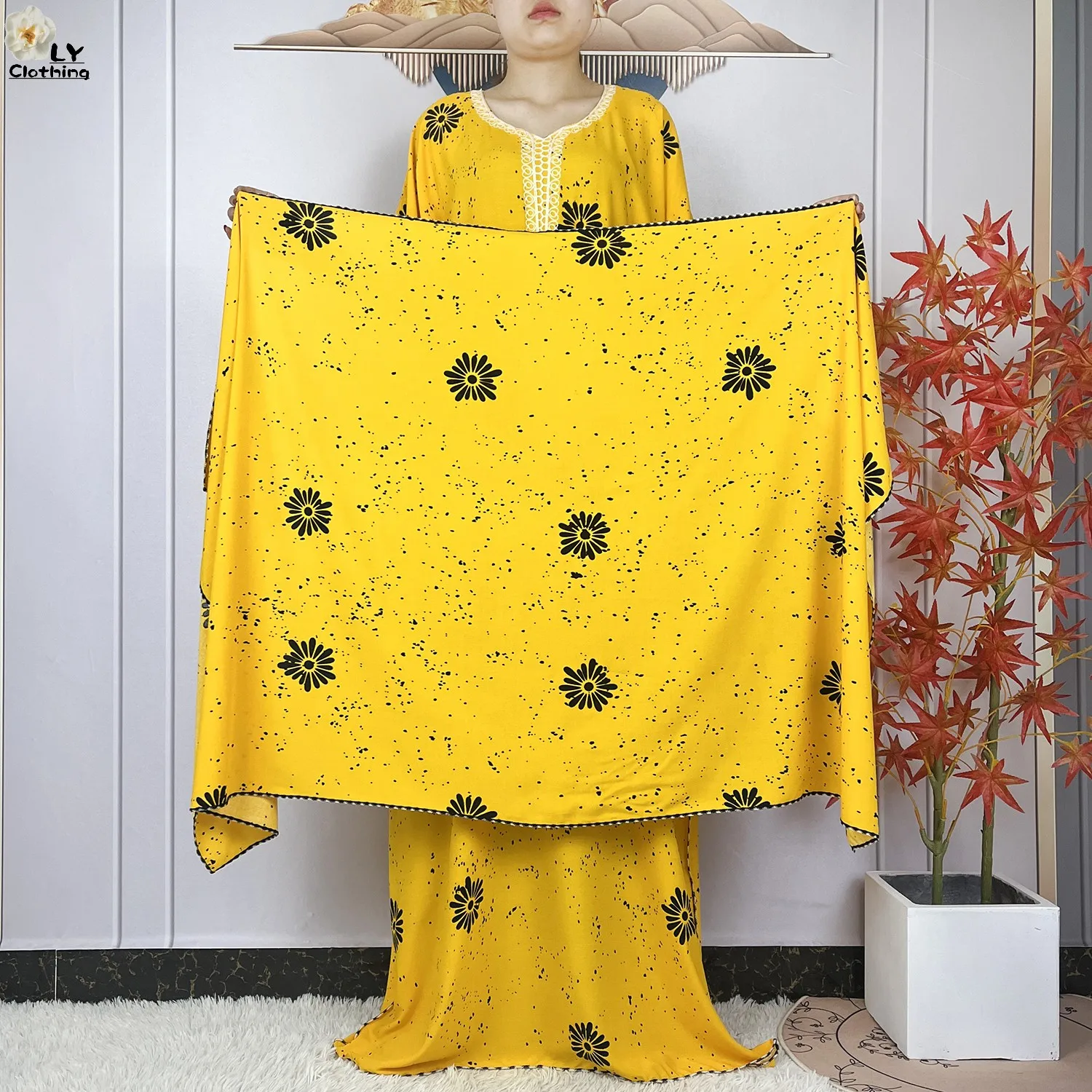 2024 Latest African Abaya Clothing Summer Women Fashion Casual Robe Cotton Loose Short Sleeve Maxi Femme Dress With Big Scarf