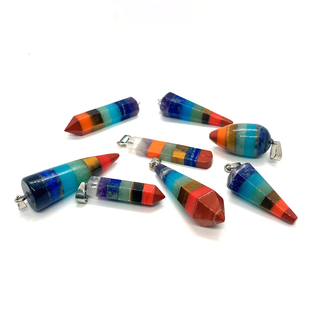 Natural Stone Seven Chakra Semi-precious Stone Pendant for DIY Fashion Jewelry Making Bracelet and Necklace Size 10x47mm,15x47mm image 3