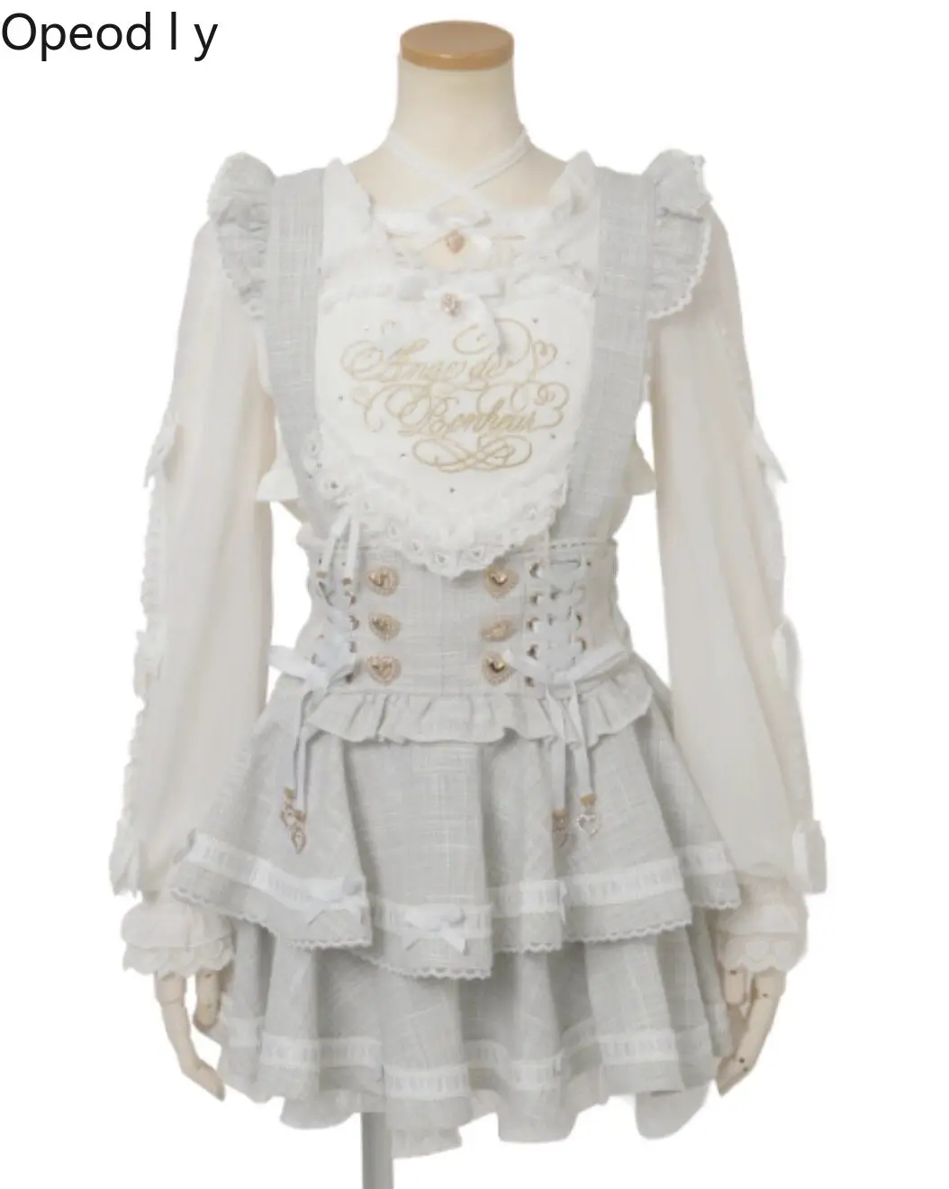 

Liz New Japanese Mass-produced Cute Lolita Shirt Spring and Summer Sweet Lace Big Love Cross-strap Long-sleeved Blouse Y2k Top