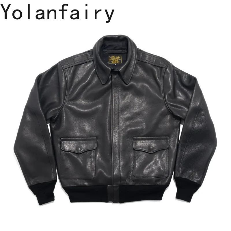 

YOLANFAIRY Heavy Vegetable Tanned First Layer Cowhide Leather Jacket Men Short 100% Genuine Leather Coat Spring Autumn Outerwear