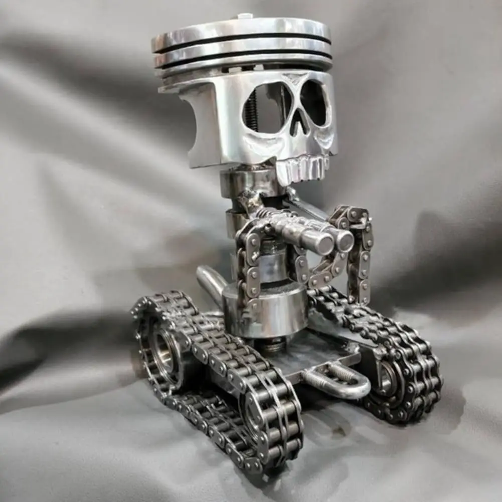 Handmade Metal Art Figurine Carved Piston Skull Sculpture Skeleton Ornament for Office Home Table Desk Decor Car Lovers view 5