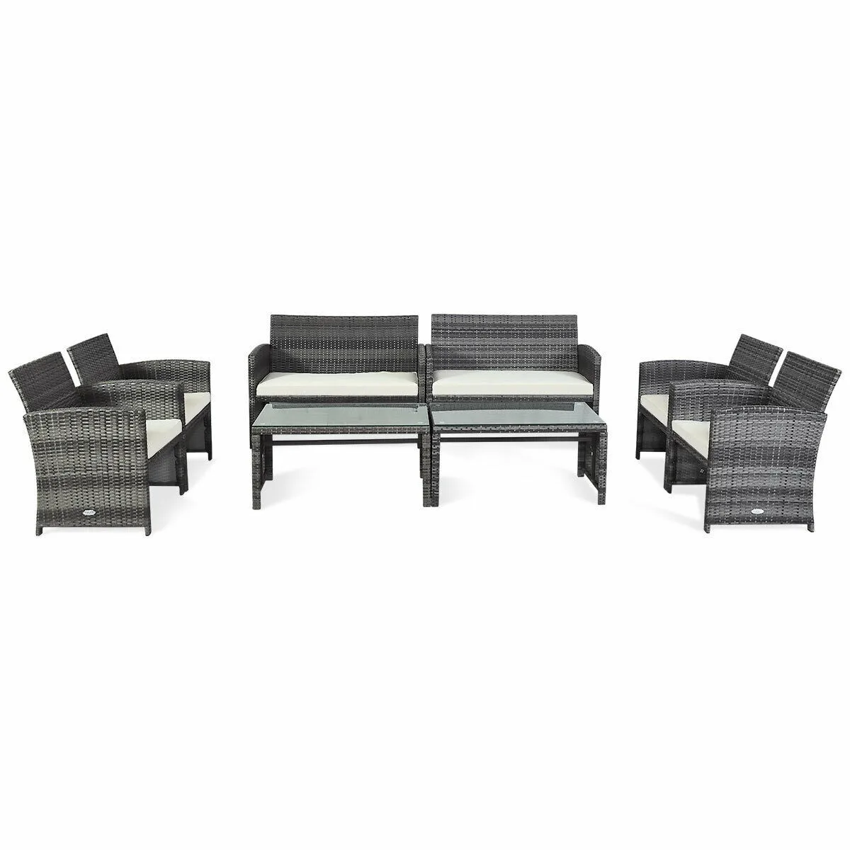 

8PCS Patio Outdoor Rattan Furniture Set w/ Cushioned Chair Loveseat Table