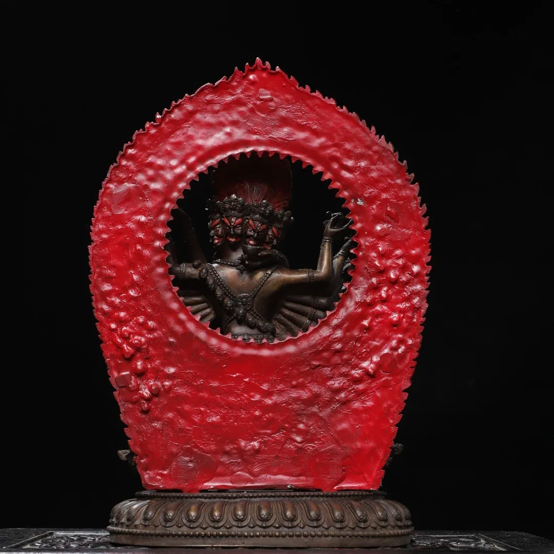 Old Bronze Gilded Painted Cinnabar Double cultivation Buddha Diamond Buddha Backlight Buddha Terrace Amitabha Town house