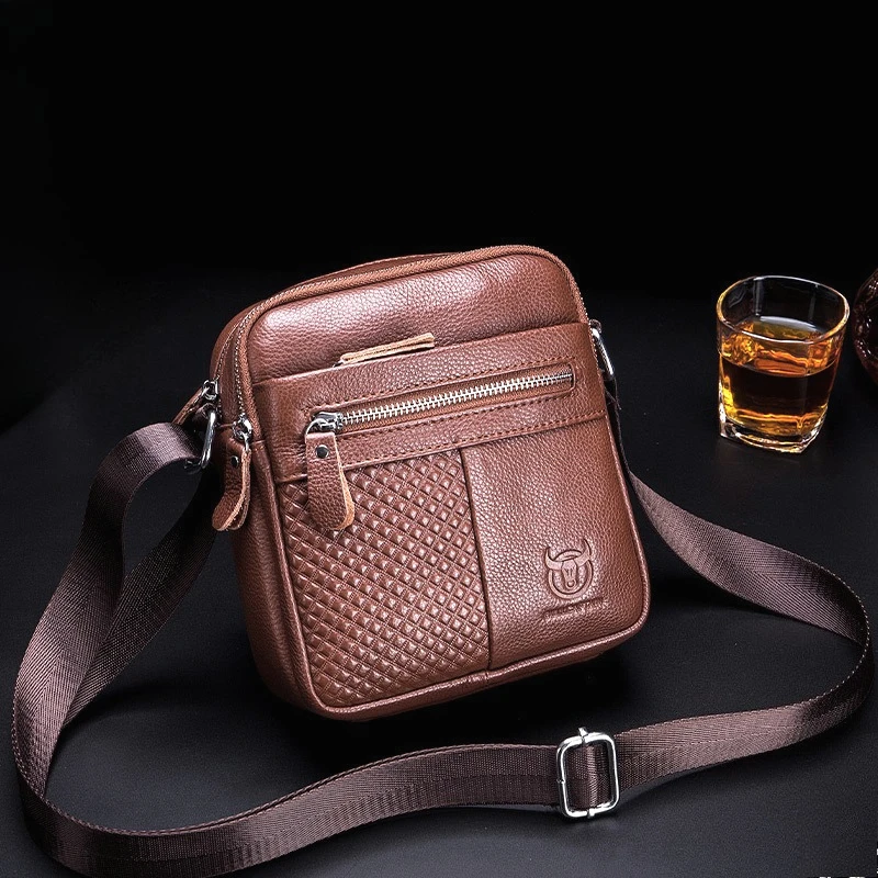 

Men's Full-Grain Leather Shoulder Bag | Vintage Large Capacity Crossbody for Phone & Wallet Small Business Casual Bag