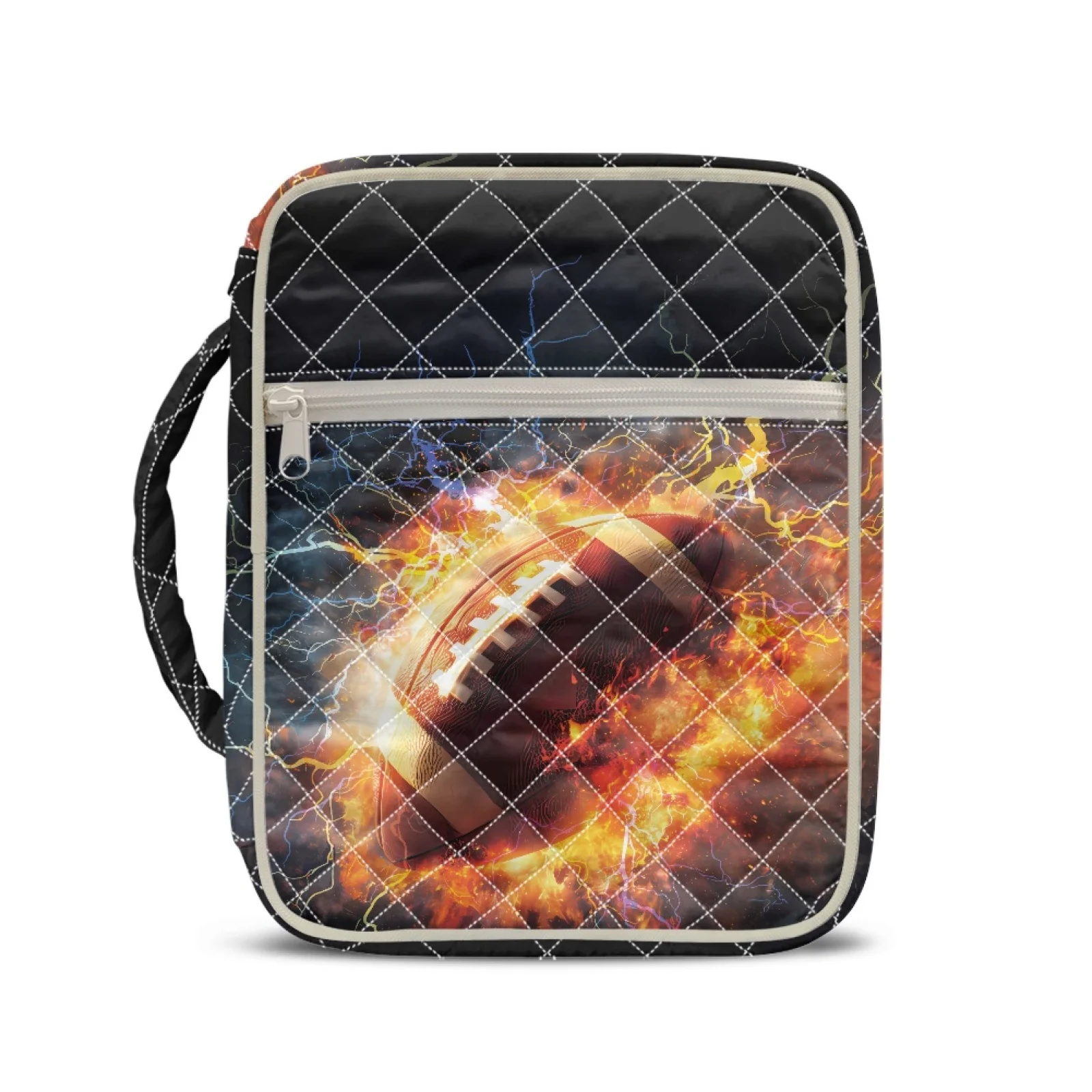 Coloranimal Fire Rugby Print 2026 New Quilted Bible Cover Case for Women Zippered Pocket Church Organizer Holder Bag