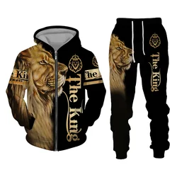 Herbst und Winter Herren-Trainingsanzug 3D The Lion Print Reißverschluss Hoodies Sweatshirts Hosen-Sets Lässige Herrenbekleidung Damen-Trainingsanzug