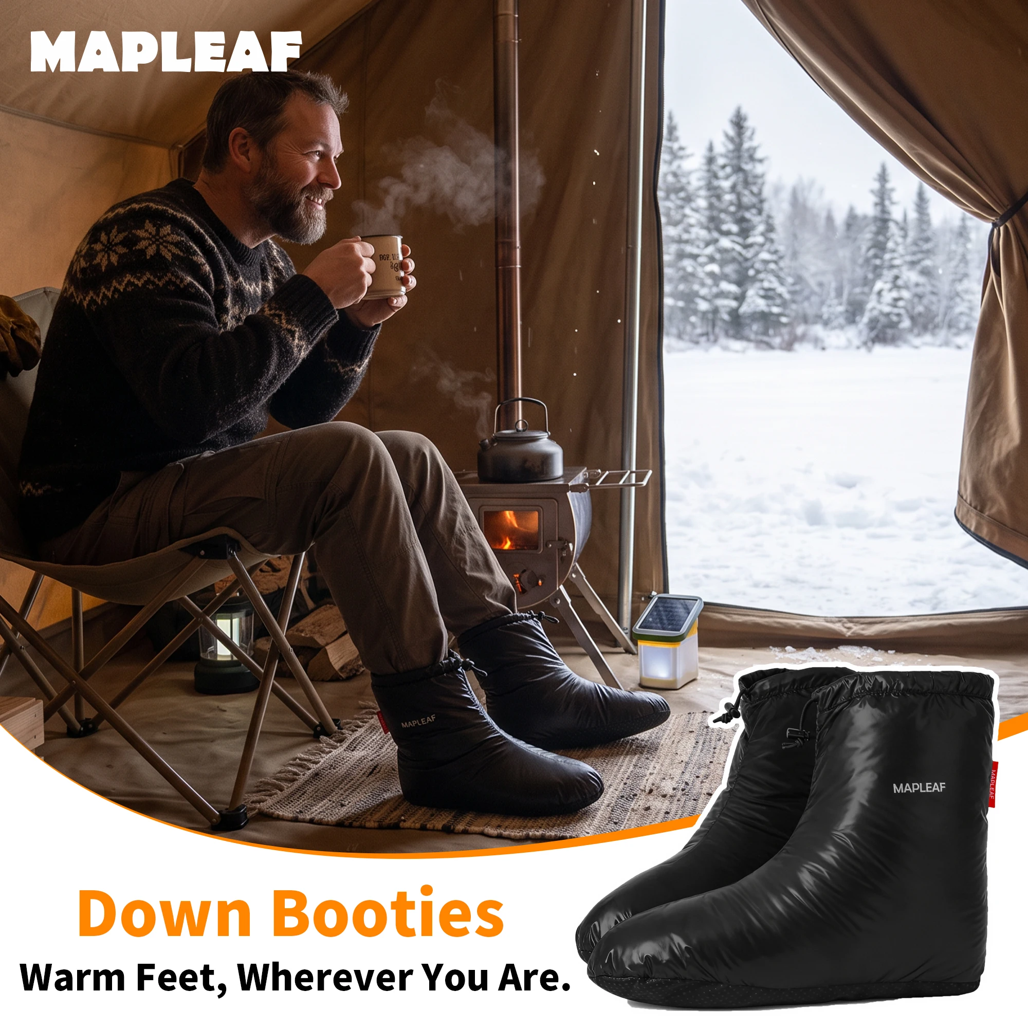 MAPLEAF Daunenstiefel 700FP Ultraleichte Warme Camping-Hausschuhe Schlafsocken Rutschfeste Zelt- und Innenbereichsschuhe für Auto, Zuhause und Winter – Detail 1