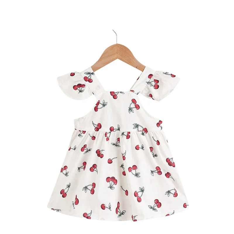 Summer Girl Children\'s Skirt Cherry Print Skirt With Floral A-line Design Dress Soft Bbby Girl Cotton Breathable Beach Skirt2-9Y