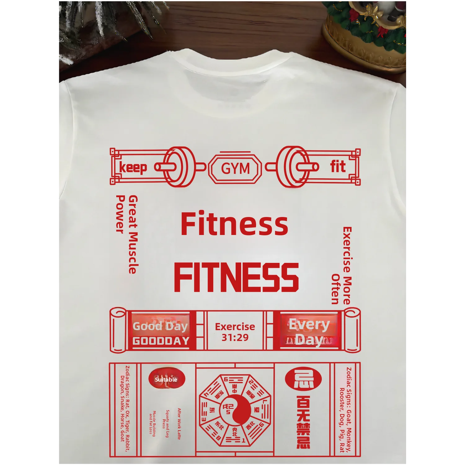Loose Ice Silk T-Shirt Men's Short Sleeve Quick Dry Fitness Gym Muscle Gain Calendar Deep Squat Bench Press Fun Casual Tee