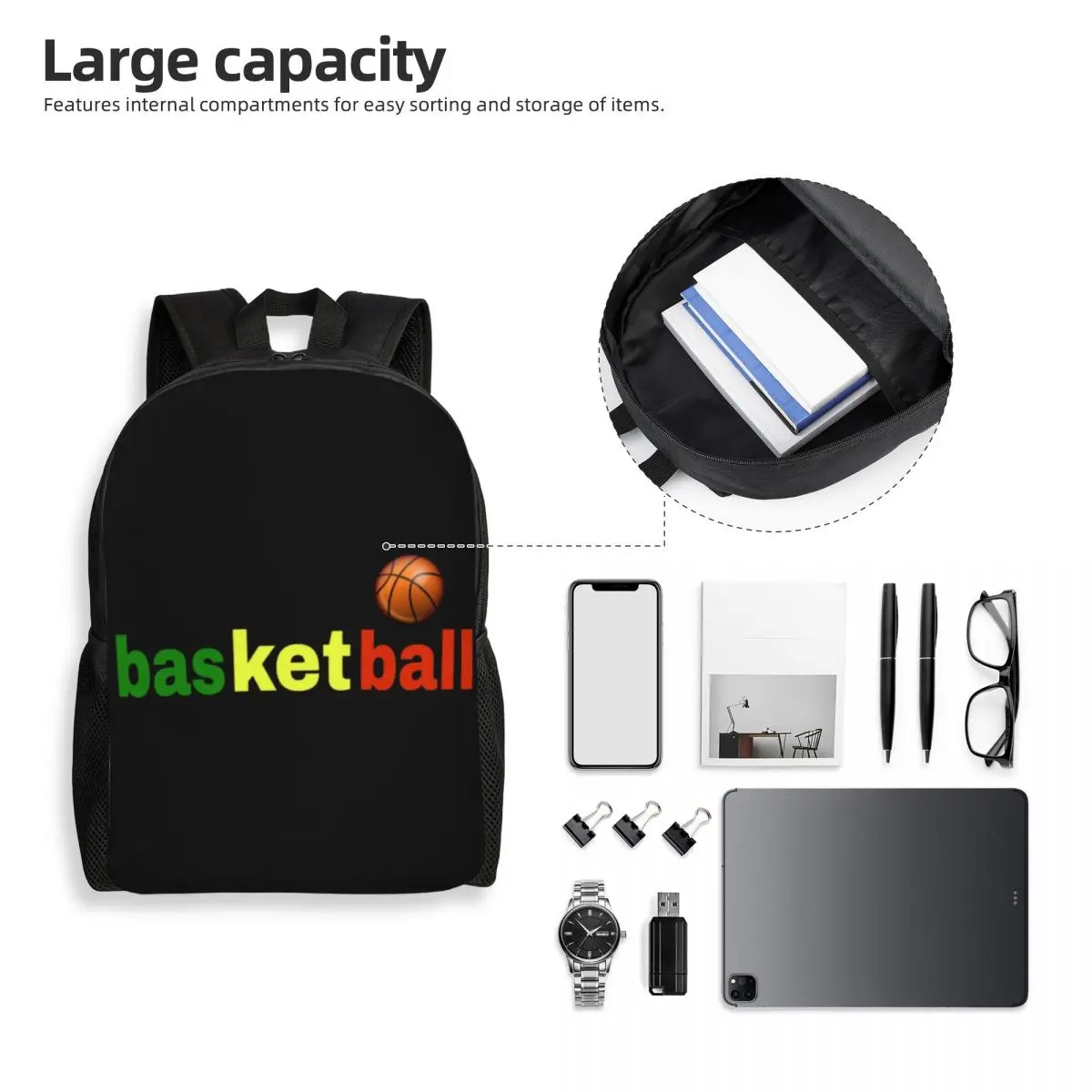 Rasta Basketball Laptop Backpack para homens e mulheres, estudantes universitários, Fashion Bookbag, Sports Bag