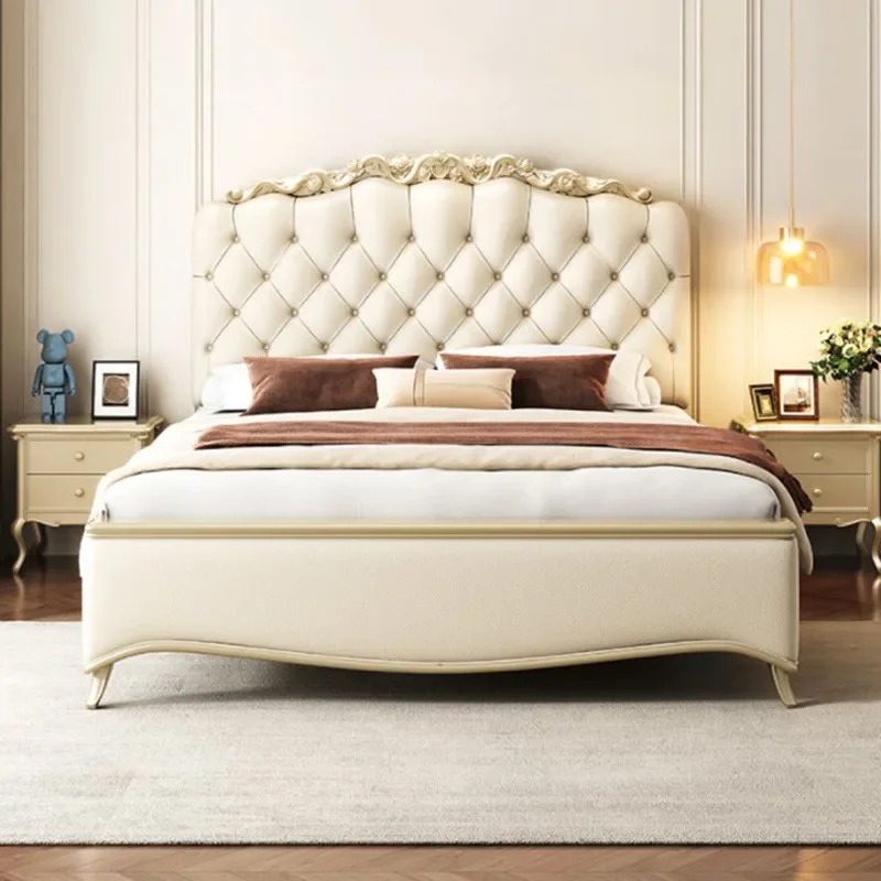 

Aesthetic Modern White Double Bed High End European Luxury Bed Frame Queen Design Platform Wood Letto Matrimoniale Furniture