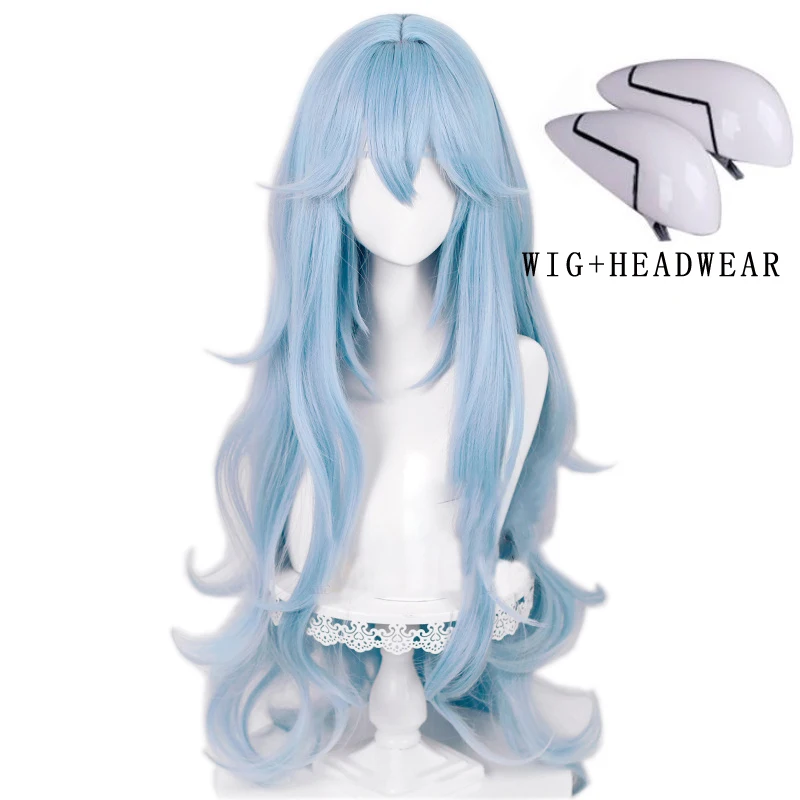 

High Quality EVA Ayanami Rei Cosplay Wig 80cm Light Blue Long Wavy Hair Heat Resistant Role Play Gaia Cosplay Wig + a wig cap