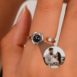 New Rose Flower Projection Ring Custom Stainless Steel Projection Ring  Family Memory Gift Dog Projection Ring Bridesmaid Gif