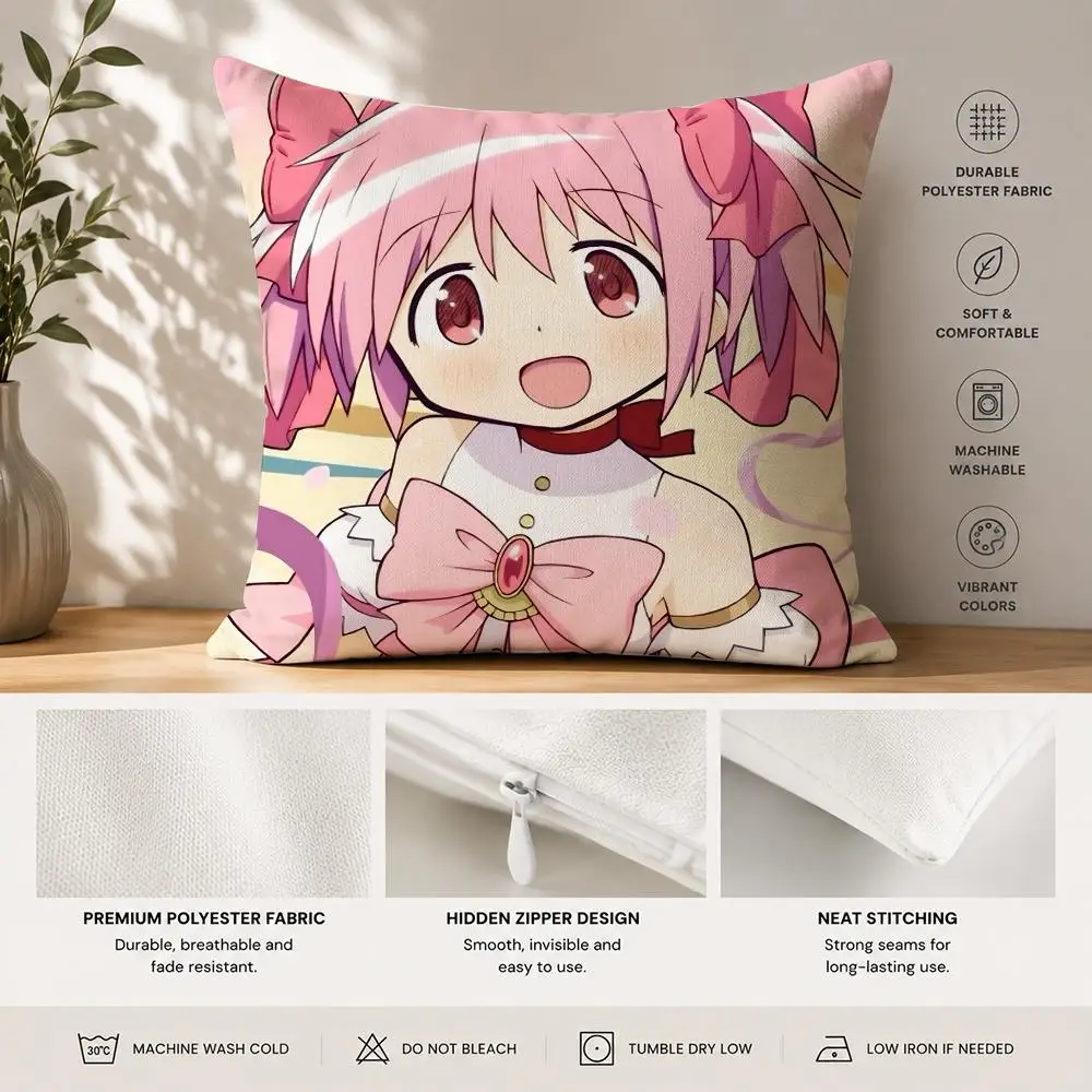 Puella Magi Madoka Magica Cushion Cover 40x40cm Square Decorative Sofa Cushion Cover Bedroom Living Room Home Decor Gift