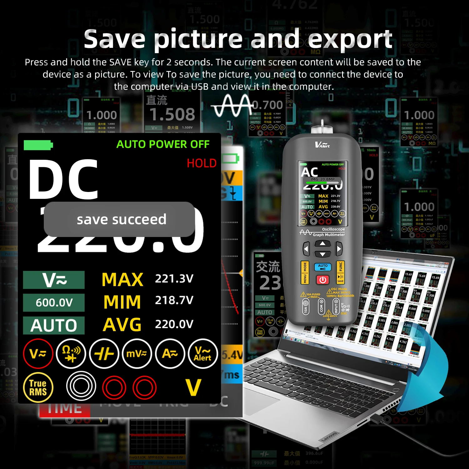 BSIDE Professional Digital Multimeter Handheld Oscilloscope Multiteter DC AC Electrician Current Capacitance Ohm Diode Tester