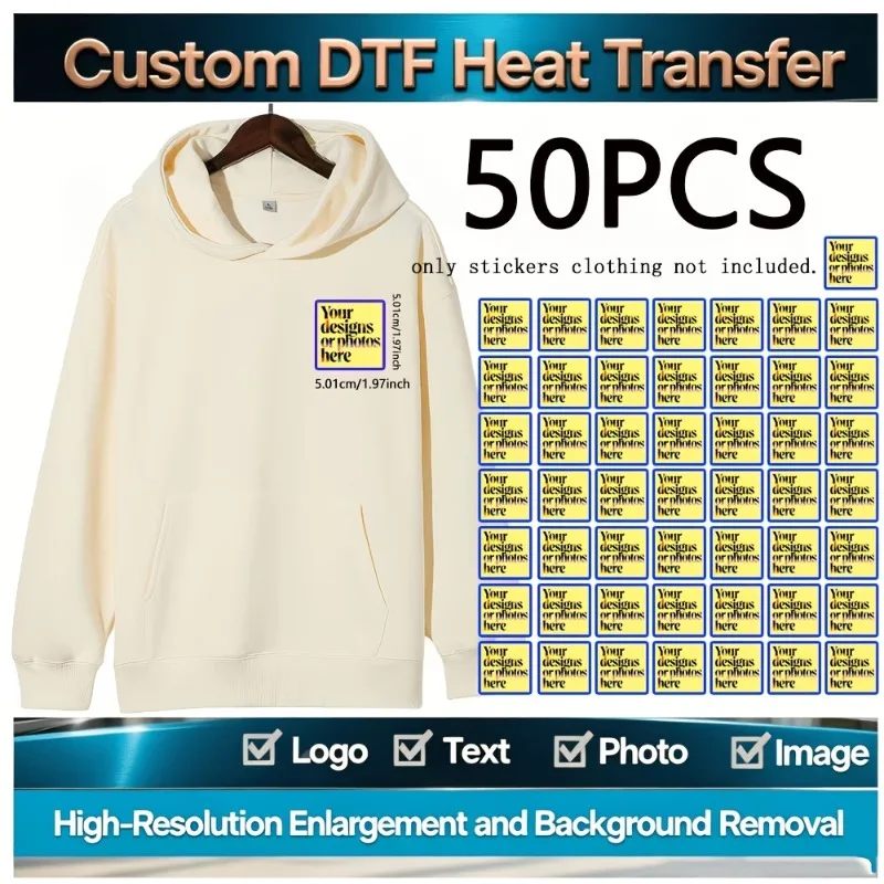 50pcs Custom Your Own Design Patches Iron on Transfer for Clothing DIY Washable T-Shirts Thermal Stickers Color Heat Patches