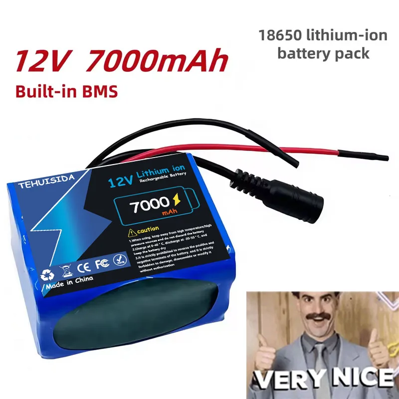 

3S2P 18650 Lithium Battery Pack, 12V 7000mAh for Bluetooth Speaker, LED Light, Rechargeable Battery with Built-in BMS +Charger