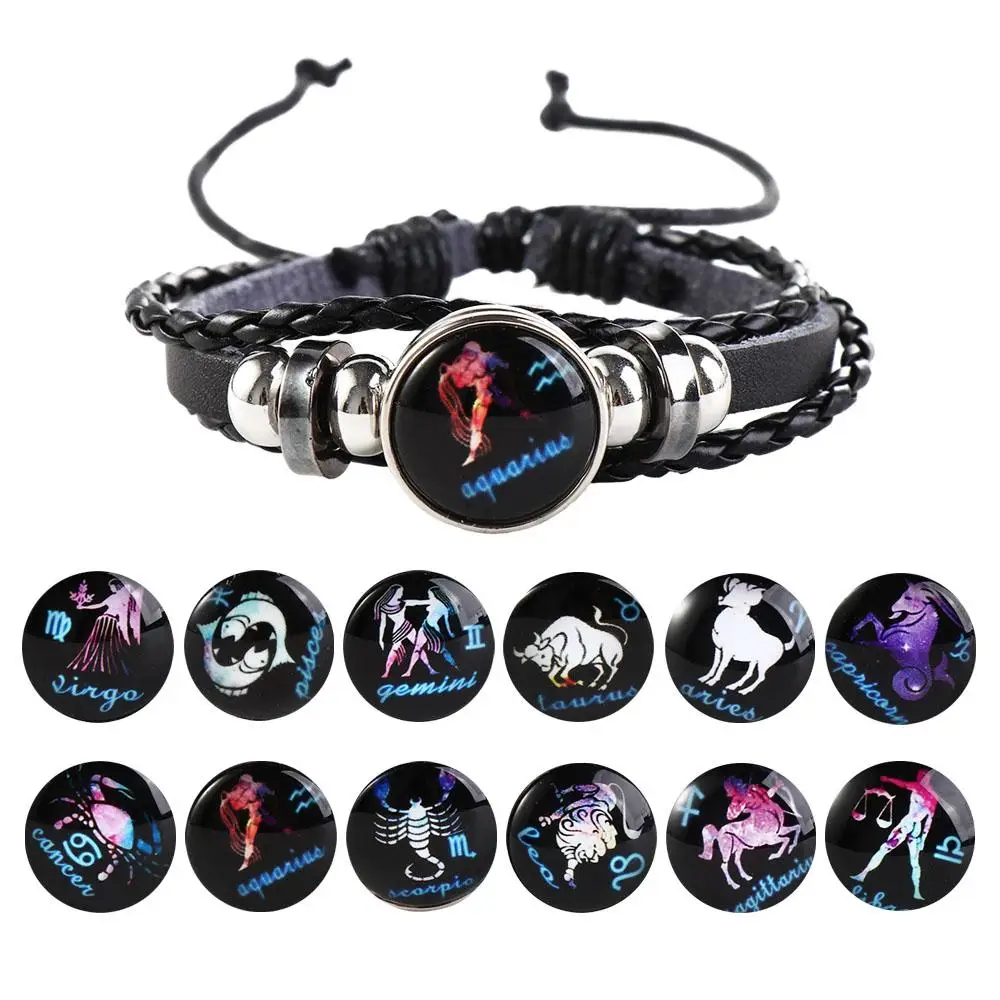 For Women Men Retro Twelve Constellation Bead Horoscope 12 Zodiac Bangle Couple Bracelet Fashion Accessories Jewelry Bracelet