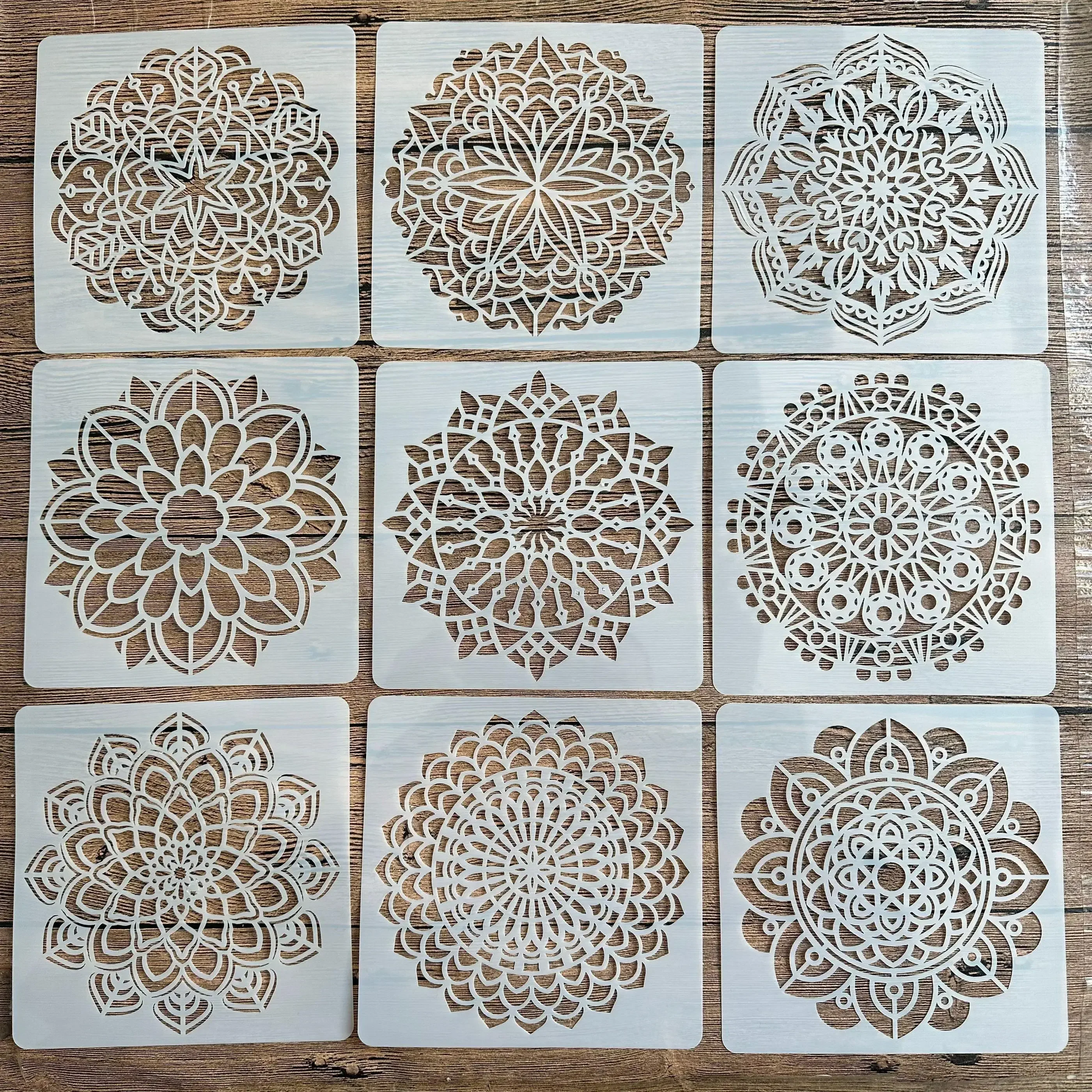 9 pçs/set 15*15cm molde diy estênceis decoração de casa modelo de desenho corte a laser modelo de parede pintura mandala estênceis